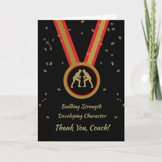 Bedankt Wrestling Coach Black Gold en Red Medal Kaart (Voorkant)