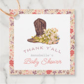 Bedankt Y'all Cowboy Boot & Bouquet Baby shower Bedankjes Labels (Voorkant)
