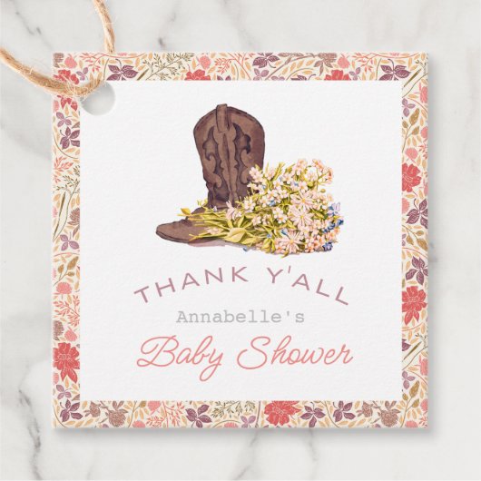 Bedankt Y'all Cowboy Boot & Bouquet Baby shower Bedankjes Labels (Voorkant)