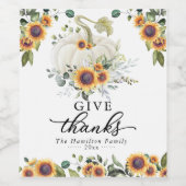 Bedankt zonnebloemen pompoen Thanksgiving geven Wijn Etiket (Enkel label)
