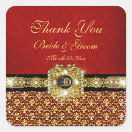 "Bedankt" zwart rood goud damast Vierkante Sticker
