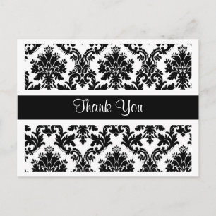  Bedankt Zwart-wit Damask Bloemen Briefkaart