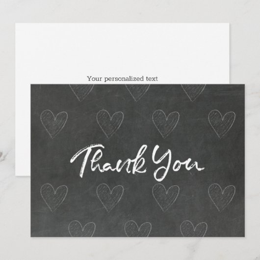 Bedankt Zwarte Bord Ontwerp met Hartjes Kaart (Voorkant / Achterkant)
