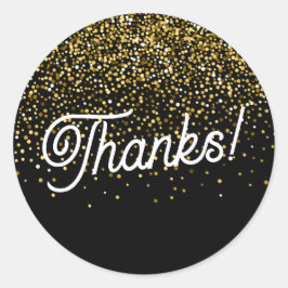 Bedankt! Zwarte en gouden Confetti Ronde Sticker