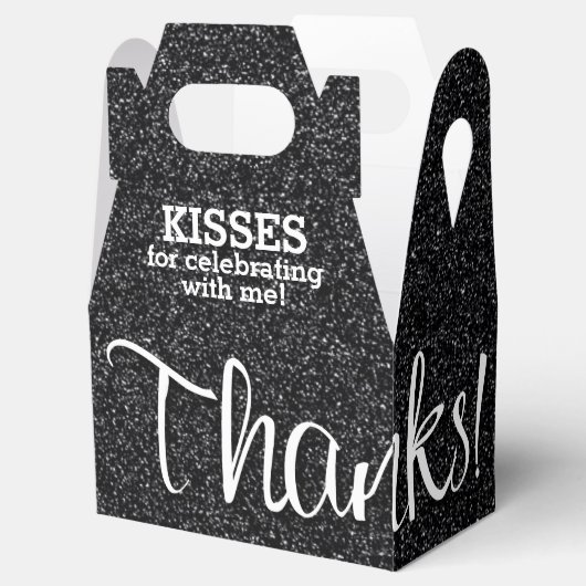BEDANKT zwarte faux Glitter Bedankdoosjes (Geopend)