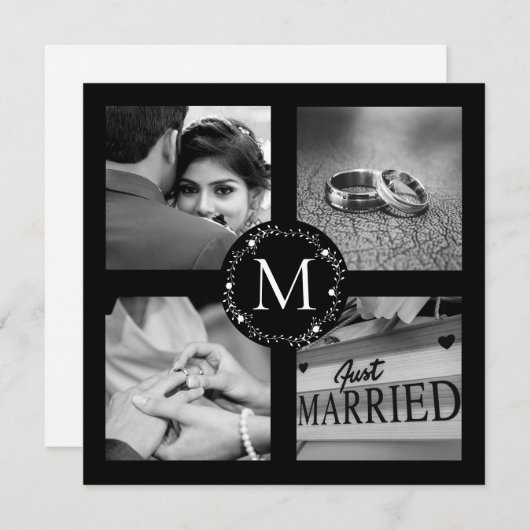 Bedankte Monogram Geschenkte Trouwfoto Collage Kaart (Voorkant / Achterkant)