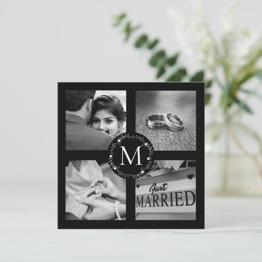 Bedankte Monogram Geschenkte Trouwfoto Collage Kaart (Staand voorkant)