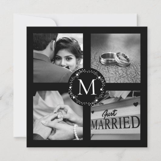 Bedankte Monogram Geschenkte Trouwfoto Collage Kaart (Voorkant)