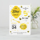 Beday Honey Bee Yellow 5th Birthday Party Kaart (Staand voorkant)