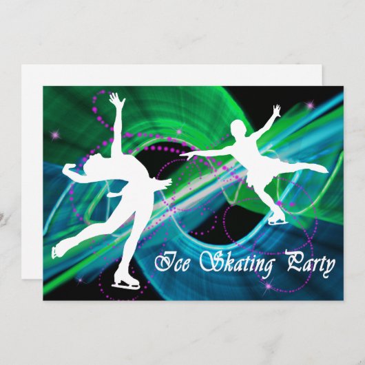 Bedazzled Cijfers Skaters Ice Skating Party Kaart (Voorkant / Achterkant)