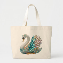 Bedazzled Diamond Swan Gold Crystal Bling Grote Tote Bag