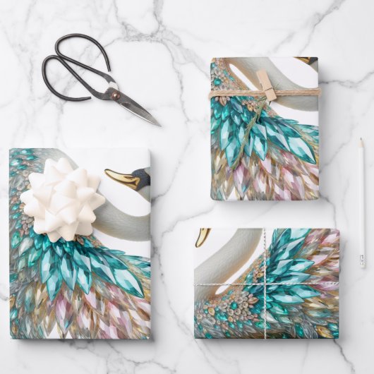 Bedazzled Diamond Swan Gold Crystal Bling Inpakpapier Vel (Voorkant)