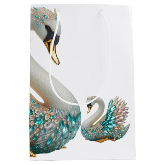 Bedazzled Diamond Swan Gold Crystal Bling Medium Cadeauzakje (Voorkant)