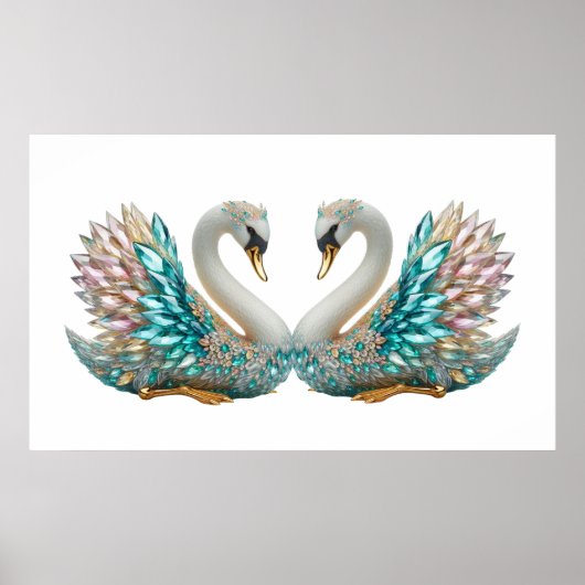 Bedazzled Diamond Swan Gold Crystal Bling Poster (Voorkant)