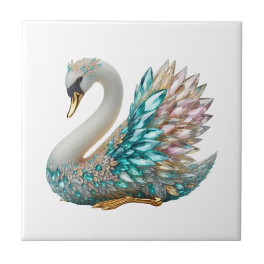 Bedazzled Diamond Swan Gold Crystal Bling Tegeltje (Voorkant)
