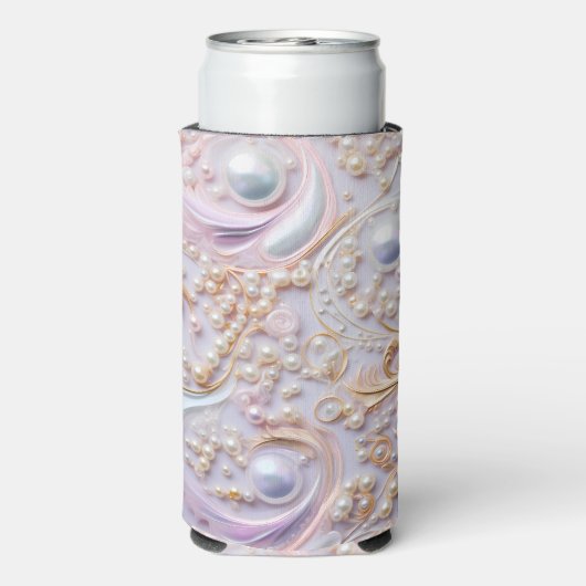 Bedazzling witte parels en gouden achtergrond seltzer blikjeskoeler (Seltzer Achterkant)