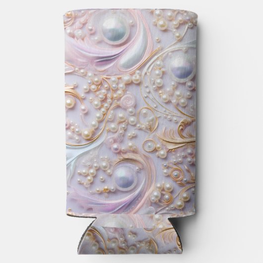 Bedazzling witte parels en gouden achtergrond seltzer blikjeskoeler (Achterkant)