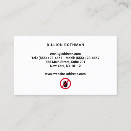 Bedbug verdelger visitekaartje (Achterkant)