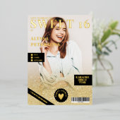 Bedekking van tijdschrift 2 foto's goud glitter om folie uitnodiging (Staand Voorkant)