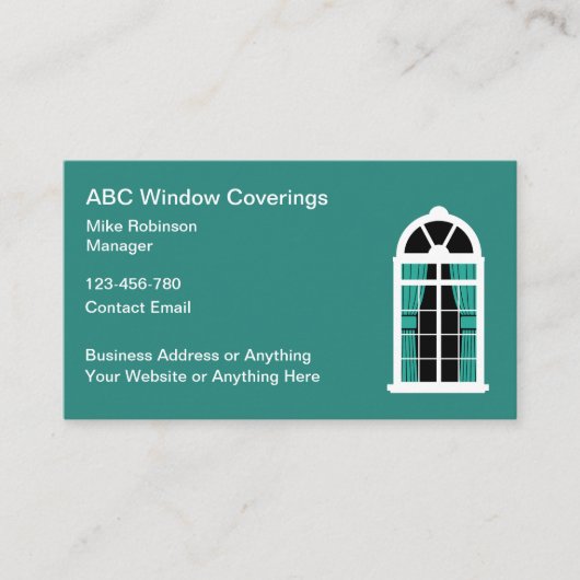 Bedekkingen en jaloezieën voor vensters visitekaartje (Voorkant)
