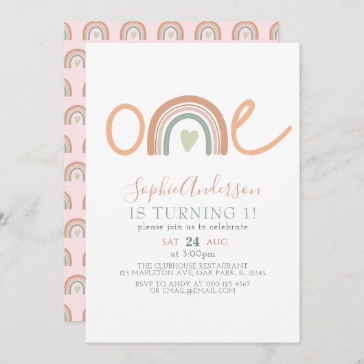 Bedekte beenderen pastel Boho regenboog 1e verjaar Kaart (Voorkant / Achterkant)