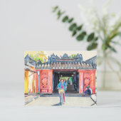 Bedekte Bridge Hoi An Vietnam Asia Waterverf Briefkaart (Staand voorkant)