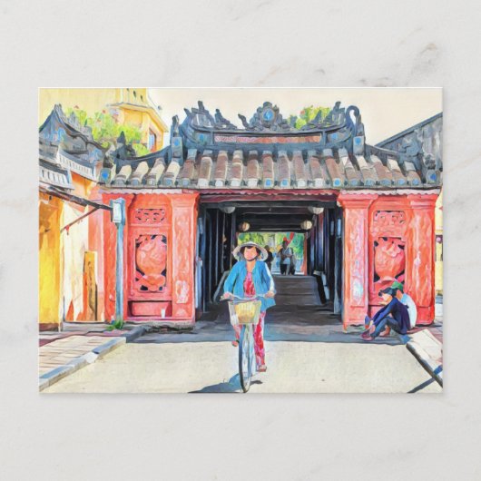Bedekte Bridge Hoi An Vietnam Asia Waterverf Briefkaart (Voorkant)