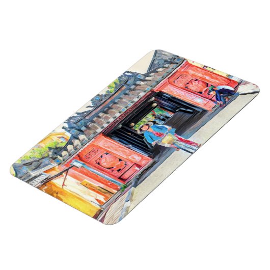 Bedekte Bridge Hoi An, Waterverf Vietnam-Azië Magneet (Linkerzijde)