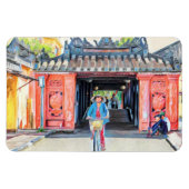 Bedekte Bridge Hoi An, Waterverf Vietnam-Azië Magneet (Horizontaal)