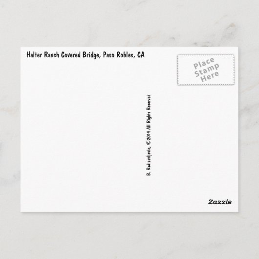 Bedekte brug bij Halter Ranch, Paso Robles Briefkaart (Achterkant)