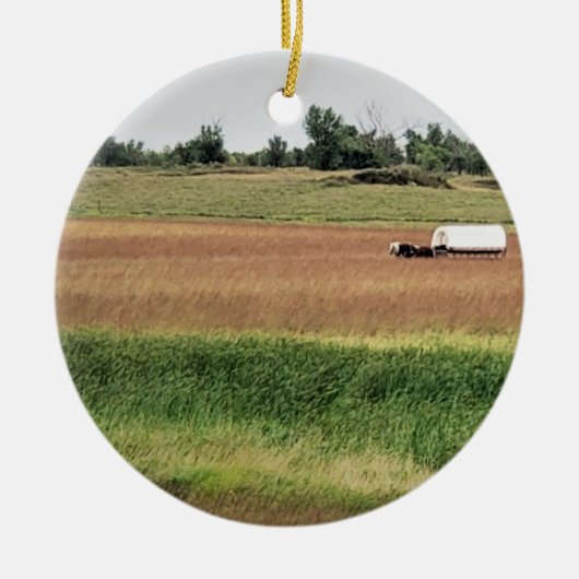 Bedekte Wagon bij Laura Ingalls Wilder Homestead Keramisch Ornament (Voorkant)