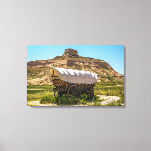 Bedekte Wagon op Scotts Bluff National Monument Canvas Afdruk