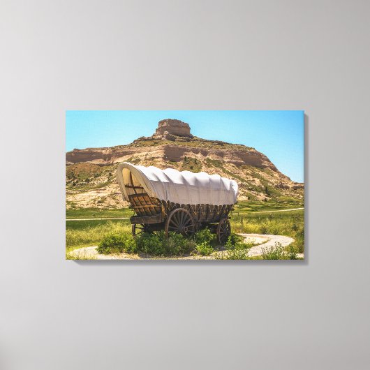 Bedekte Wagon op Scotts Bluff National Monument Canvas Afdruk (Voorkant)