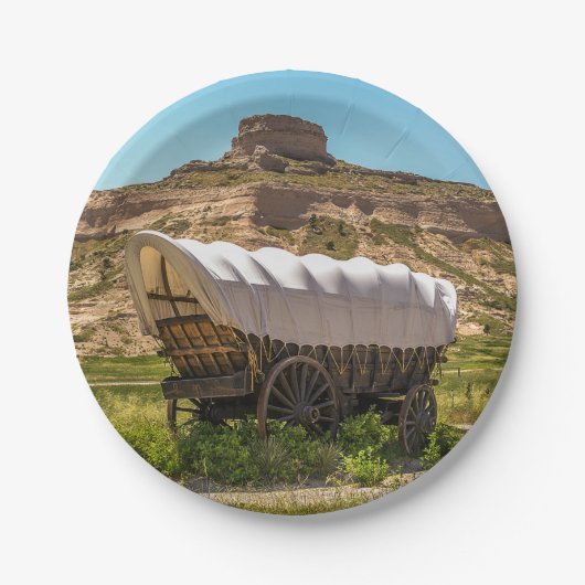 Bedekte Wagon op Scotts Bluff National Monument Papieren Bordje (Voorkant)