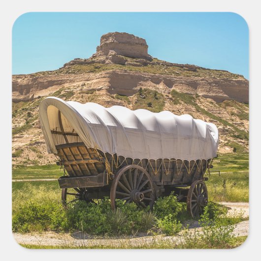 Bedekte Wagon op Scotts Bluff National Monument Ro Vierkante Sticker (Voorkant)