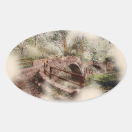 Bedelaarsbrug, Glaisdale - Watercolourkunst Ovale Sticker