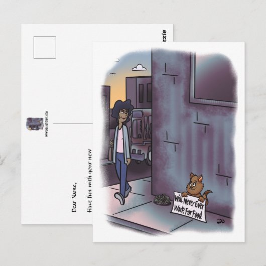 Bedelende kat met teken briefkaart (Voorkant / Achterkant)