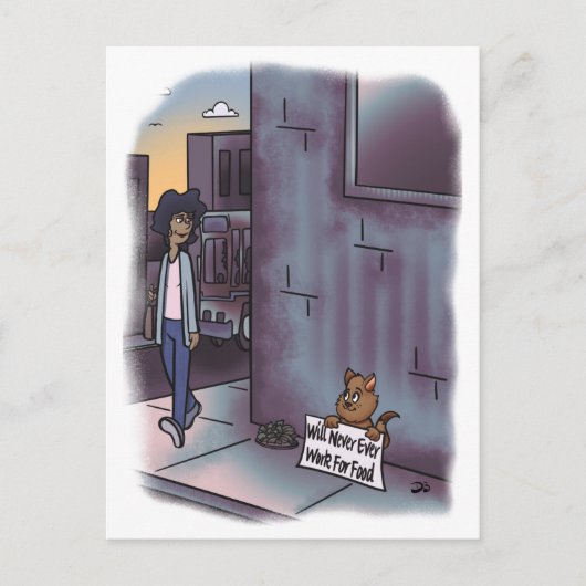 Bedelende kat met teken briefkaart (Voorkant)