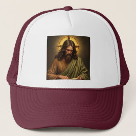 Bedenkende Jezus met halo truckerhoed Trucker Pet