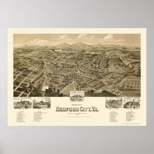 Bedford City, VA Panoramic Map - 1891 Poster (Voorkant)
