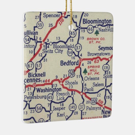 Bedford IN 50's Map Keramisch Ornament (Rechts)