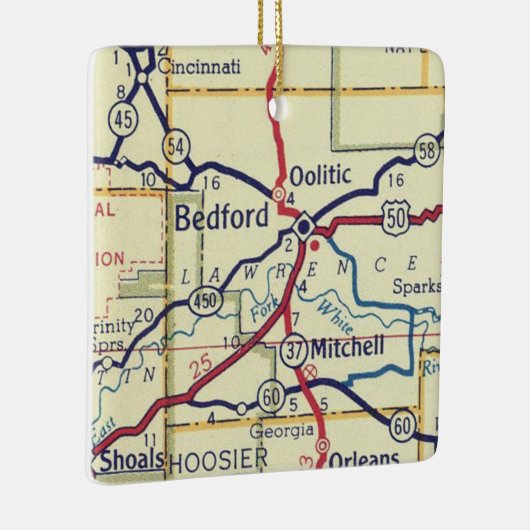 Bedford IN  Kaart Keramisch Ornament (Rechts)