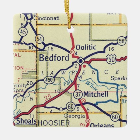 Bedford IN  Kaart Keramisch Ornament (Voorkant)