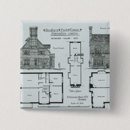 Bedford Park Estate Vierkante Button 5,1 Cm (Voorkant)