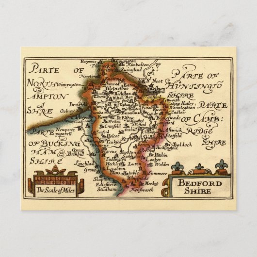 Bedfordshire County England Oude antiquarische kaa Briefkaart (Voorkant)