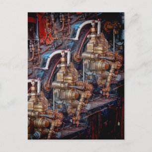 Bedieningsorganen van een briefkaart van stoomloco