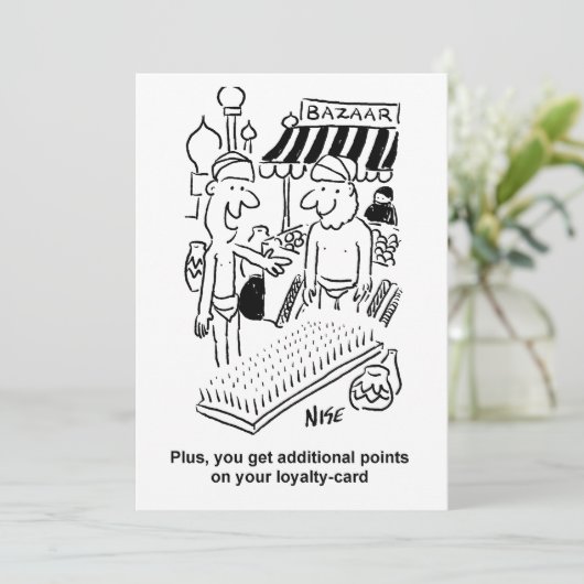 Bedje van de nagels op een Bazaar Cartoon Feestdagenkaart (Staand voorkant)