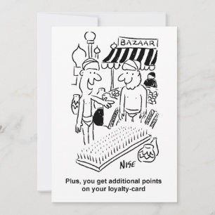 Bedje van de nagels op een Bazaar Cartoon Feestdagenkaart