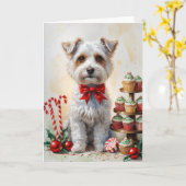 Bedlington Terrier Dog Christmas Wenskaart Kaart (Gele Bloem)