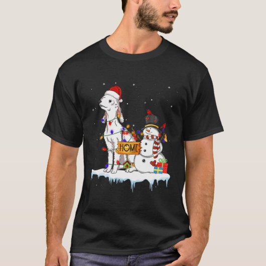 Bedlington Terrier Dog Kerstmis Snowman Xmas Ligh T-shirt (Voorkant)